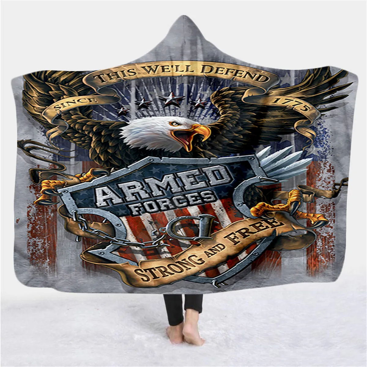

Flag Eagle 3d printed Hooded Blanket Adult child Sherpa Fleece Wearable Blanket Halloween