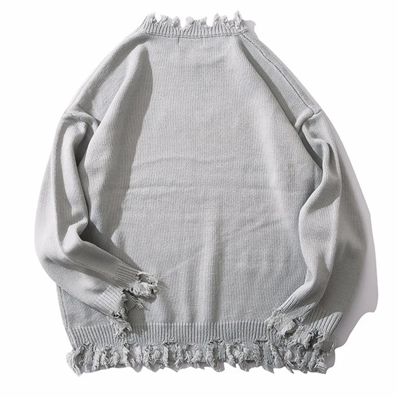 BOOM TIME 2020 Embroidery Crewneck Knitwear Sweaters Fashion Tattered Pullover Knit Sweater Men Harajuku Tops Hip Hop Streetwear | Мужская