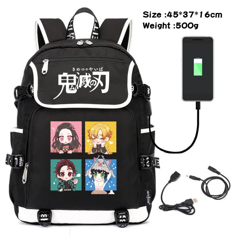 

Demon Slayer Backpack Student Schoolbag Kimetsu no Yaiba Kamado Tanjirou Anime Travel Bags USB Laptop Rucksack