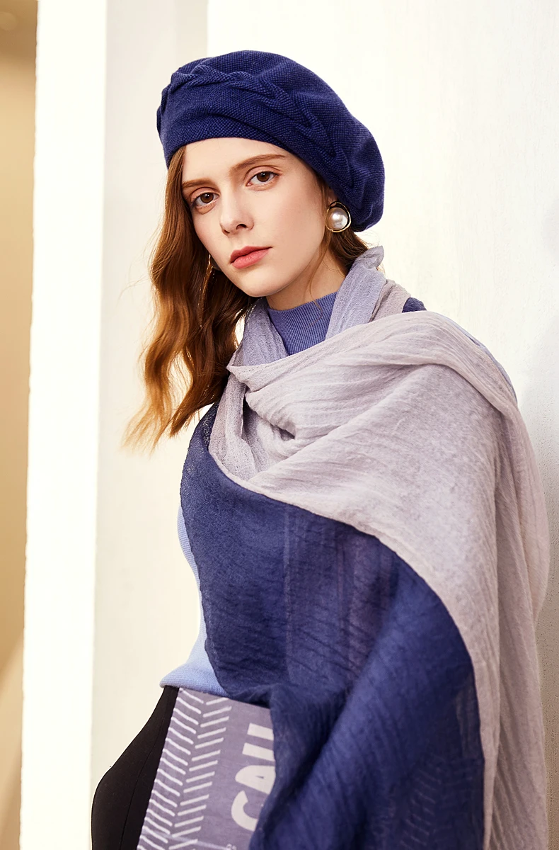 FS Fashion Women Beret French Artist Warm Knitted Winter Beanie Hat Vintage Plain Beret Solid Color Elegant Blue Ladies Hats
