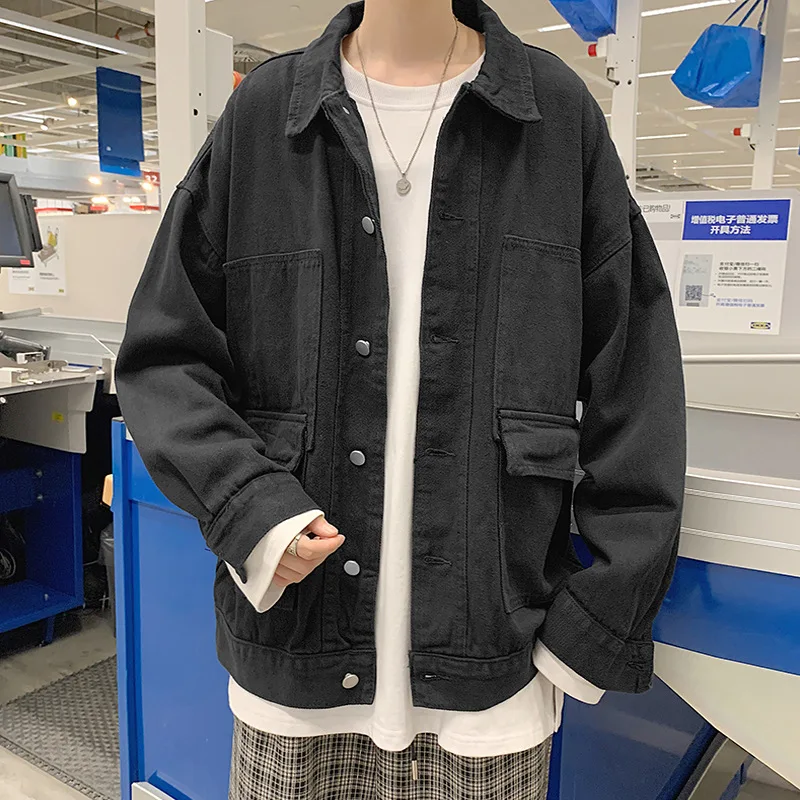 

Classic Jackets Men Unisex Solid Denim Loose Retro Couple Teenagers Ulzzang Spring Males Outwear Hipster Casual Wind-proof Chic