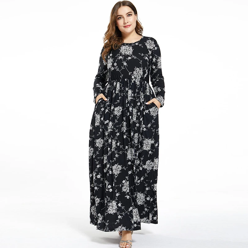 2020 Новая мода размера плюс женское платье с круглым вырезом и длинным рукавом