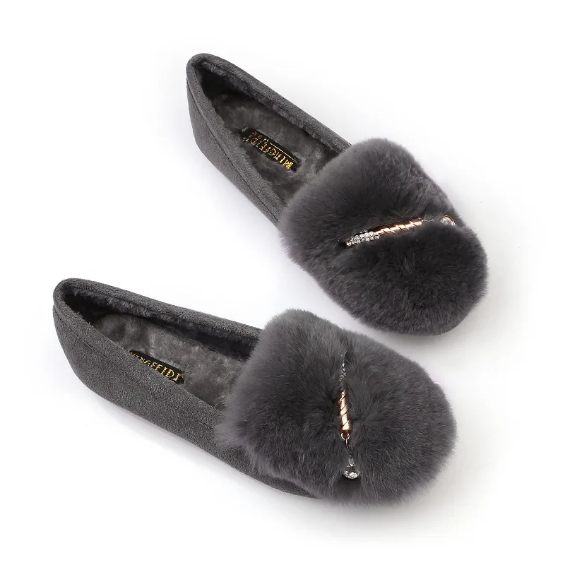 

Casual Woman Shoe Female Footwear Modis Autumn Round Toe All-Match Loafers Fur Dress 2021 Fall Winter Big Size Moccasin New Basi