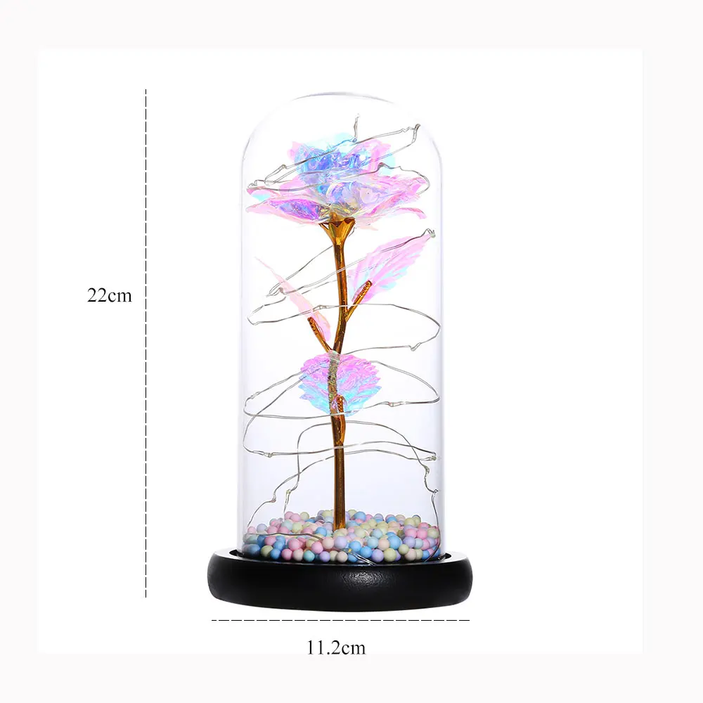

New Color String Light Glass Cover Gold Foil Rose Flower Home Led Night Light Table Decoration Lover Gift