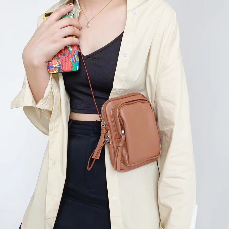 

Hot Ladies Mini Crossbody Phone Bag PU Leather Women Shoulder Bag Brand Luxury Female Zipper Bag Japan Thin Strap Whole Sale