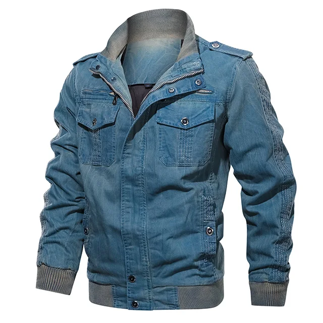 Blue ReFire gear осенние винтажные тактические джинсовые куртки мужские куртка-бомбер, авиационная куртки в армейском Военном Стиле Зимние хлопковые джинсы для мотоциклистов пальто - Цвет: Blue