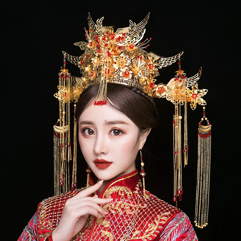 Новые роскошные китайские золотые серьги NiuShuya в виде короны старинная свадебная