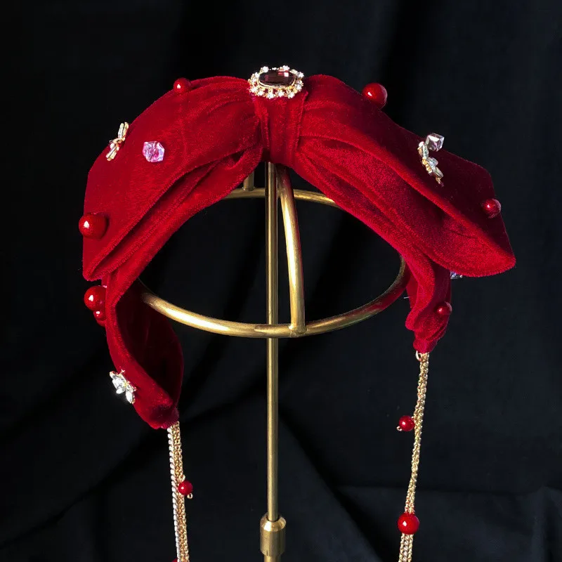 

Vintage Velvet Brides Red Bow-Knot Headbands Bridal Hairbands Wedding Hair Accessories Handmade Women Headpiece банты для волос