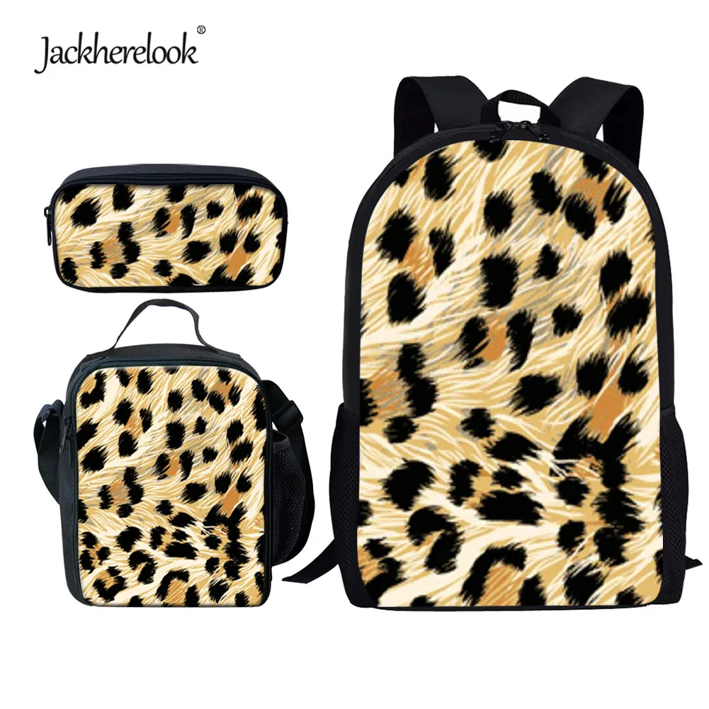 

Jackherelook Leopard Print Schoolbag for Junior Student Teenagers Backpack Durable Large Capacity Bookbag School Bags 3pcs/Set