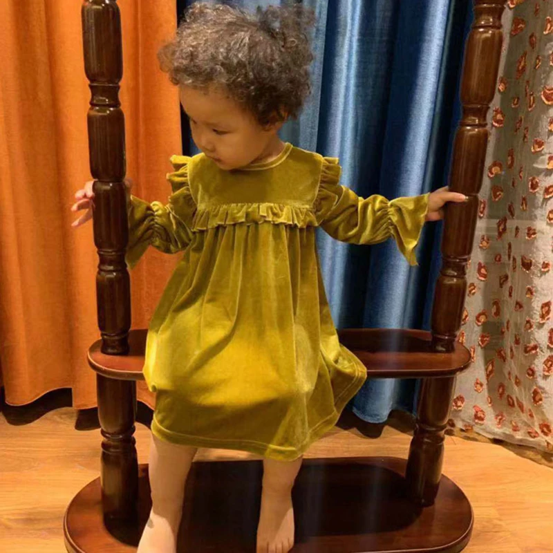 Весеннее однотонное платье с длинным рукавом для девочек 1-8 лет | Детская одежда и