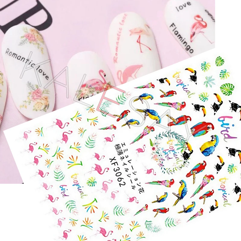 Милые птицы фламинго попугай наклейки для дизайна ногтей украшения Дизайн