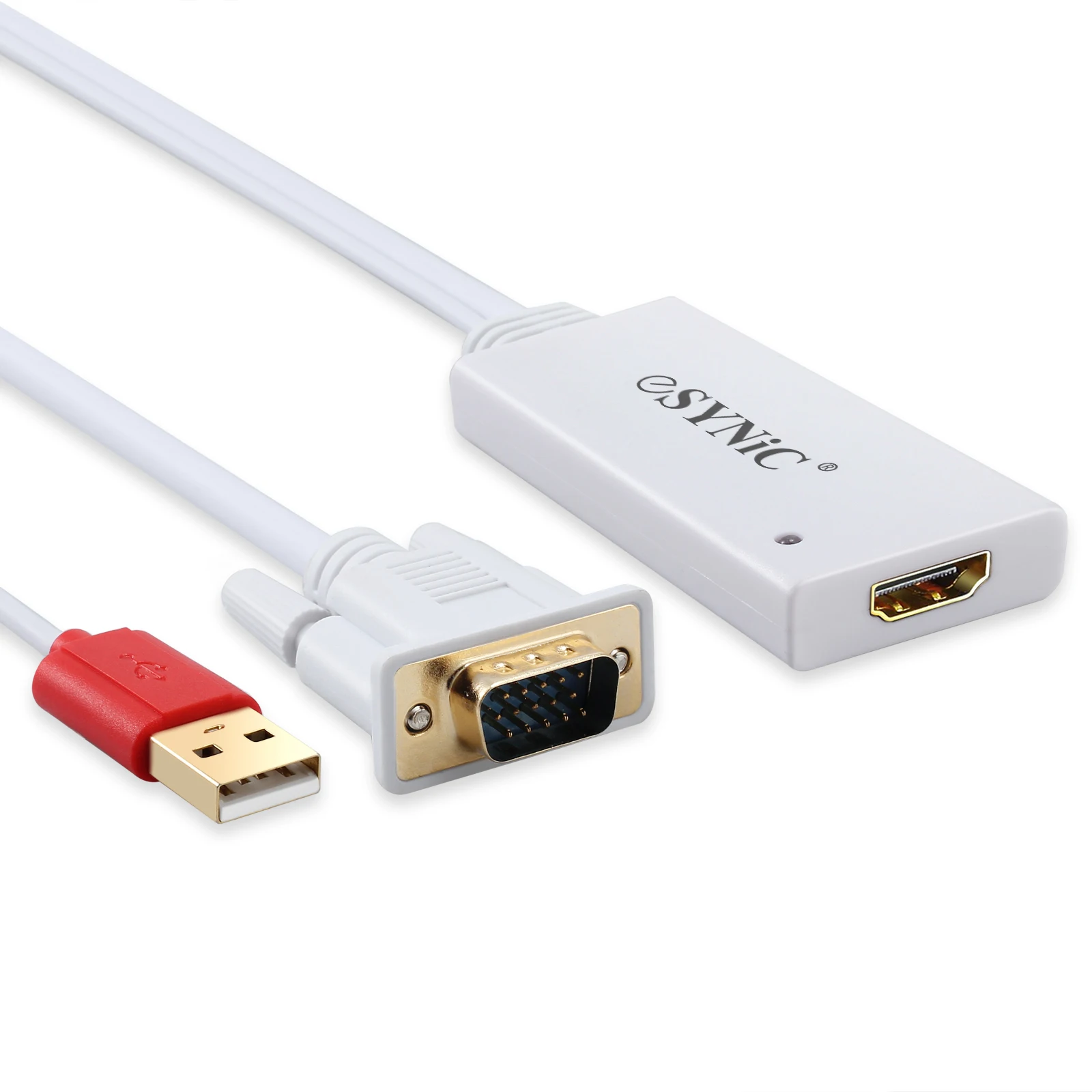 ESYNiC новый VGA Мужской к HDMI Женский Кабель с USB аудио поддержка кабель Белый для HDTV STB