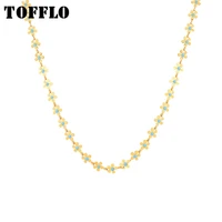 tofflo stainless steel jewelry 18 k gold flower blue oil dripping necklace bracelet womens fashion sweet jewelry set bsp075