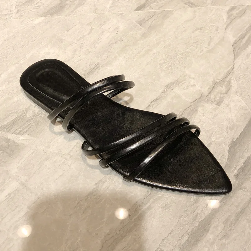 

2021 New Fashion Narrow Band Women Sandals Flat Heel Back Strap Summer Shoes Gladiator Casual Sandal Pointed Toe Dress Shoes