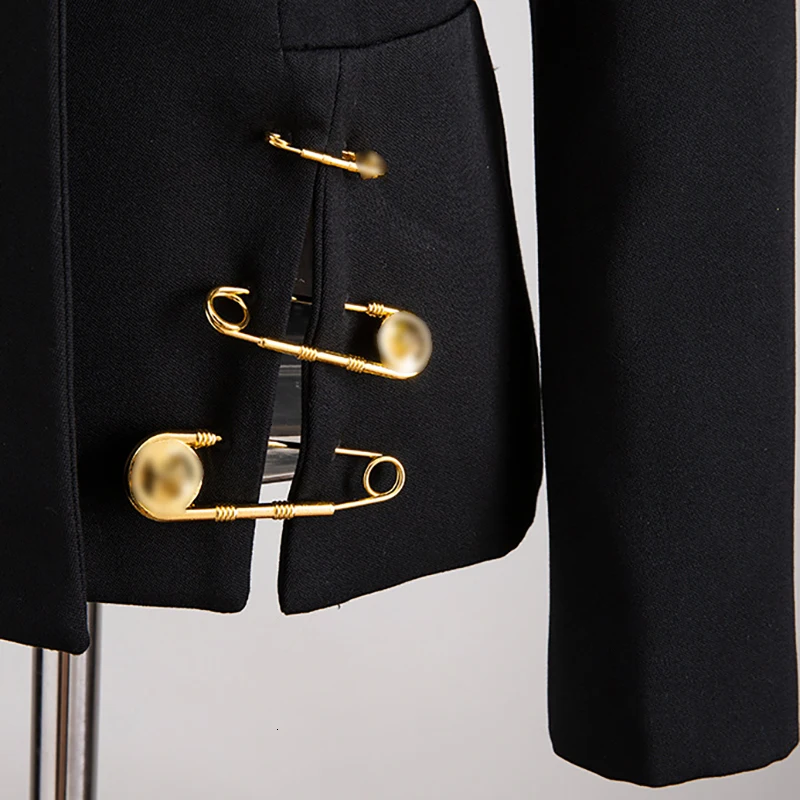 

GALCAUR Patchwork Gold Pins Design Blazer For Women Notched Long Sleeve Slim Temperament Casual Blazers Female 2020 Fashion Tide