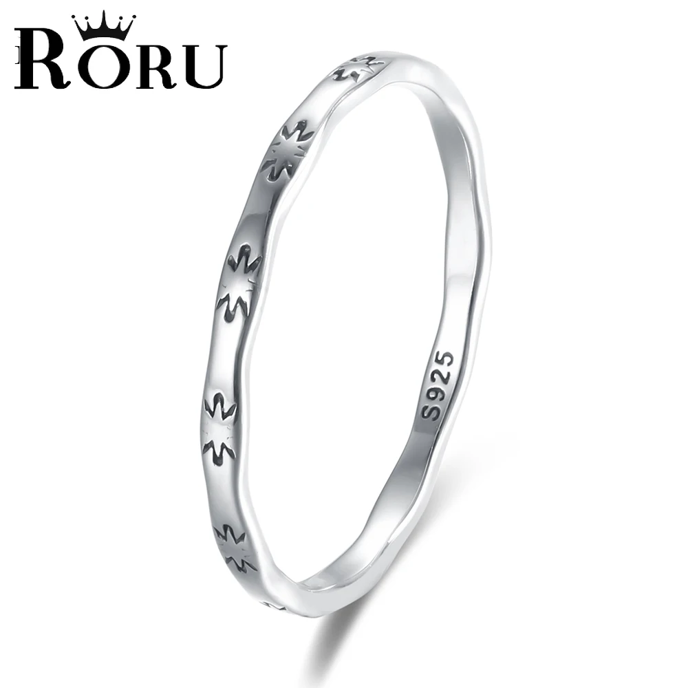 

100% 925 Sterling Silver Simple Thin Line Curve Wave Wild Smooth Ring Vintage Rings with Rice Word for women Birthday party Gift