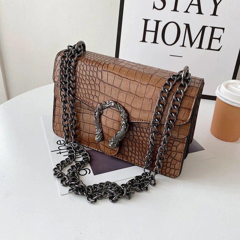 

2021 Autumn New Korean Fashion Trend Crocodile Pattern Dionysus Single Shoulder Messenger Women's Bag Small Square Bag