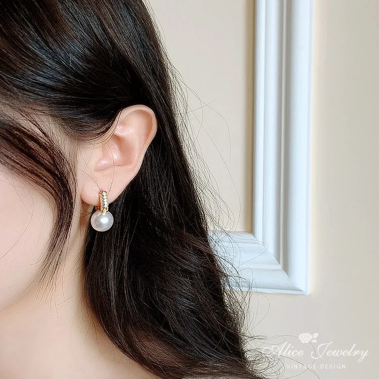 

Женские серьги-подвески с французским жемчугом, золотистые серьги с цирконом в стиле ретро, 2021