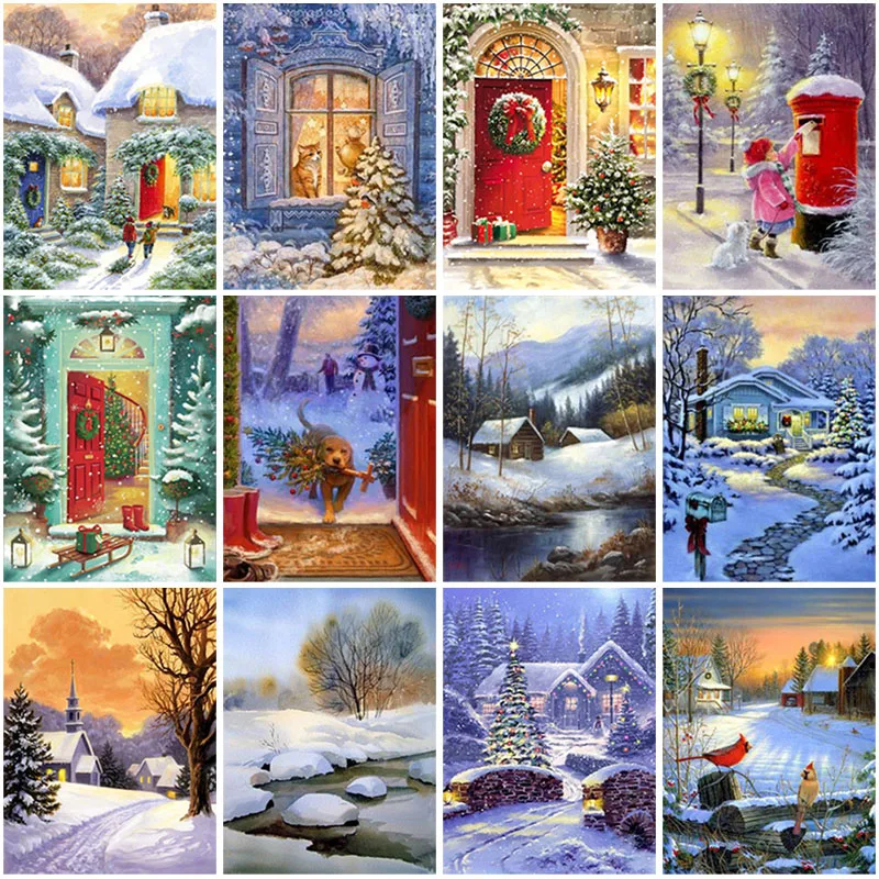 

DIY Winter Snow Scenery 5D Diamond Painting Rhinestone Picture Square Landscape Diamond Embroidery Mosaic Wall Art Home Decor