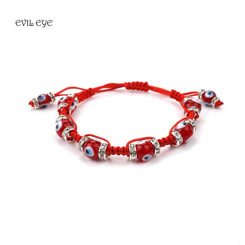 ЗЛОЕ ОКО новая мода 1шт синяя стеклянная бусина с символом злого глаза из красной нити, хрустальное колесо, ручная работа, браслет для женщин.