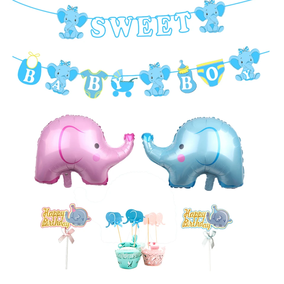 1 комплект мультяшный слон детский душ/пол украшение воздушные шары торты