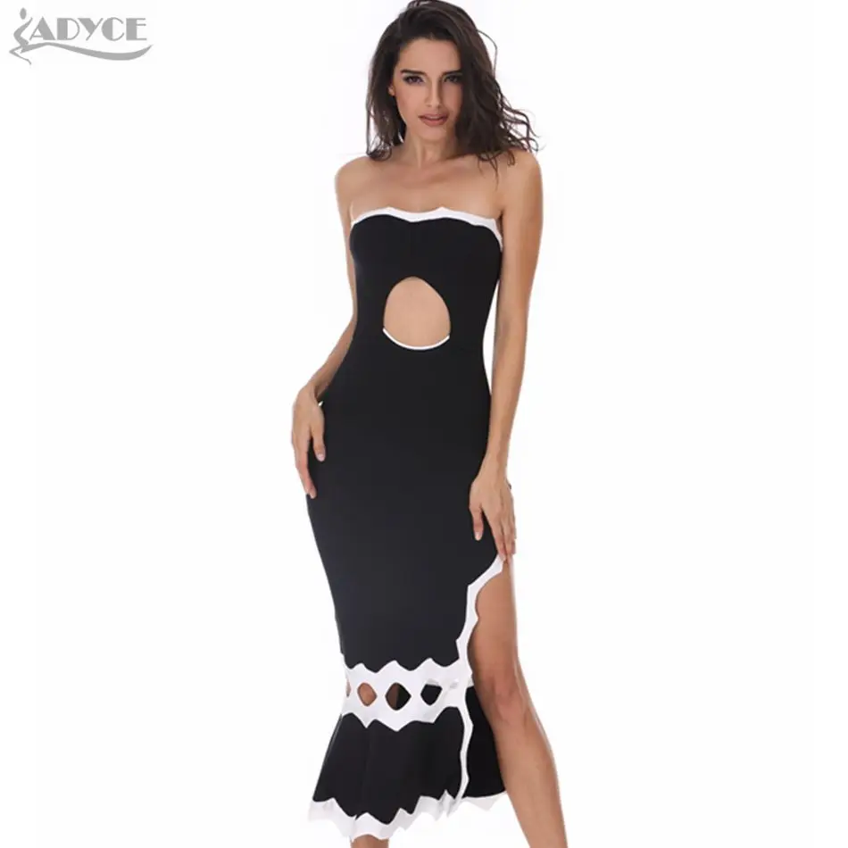 ADYCE, новинка, женское Бандажное платье русалки, Vestidos, сексуальное, с вырезом, без бретелек, черное, из кусков, для знаменитостей, для подиума, вечерние, Клубные платья - Цвет: Black
