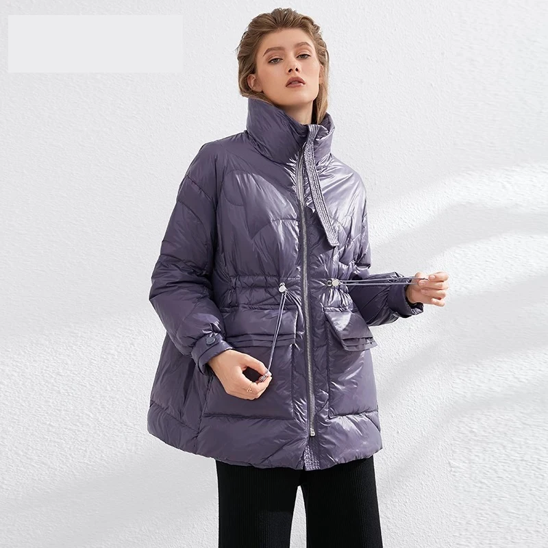 

2021 Aachoae Pure Winter Women's Light Down Jacket Thick Warm Batwing Long Sleeve Loose Doudoune Ultra Light Pocket Duck Down