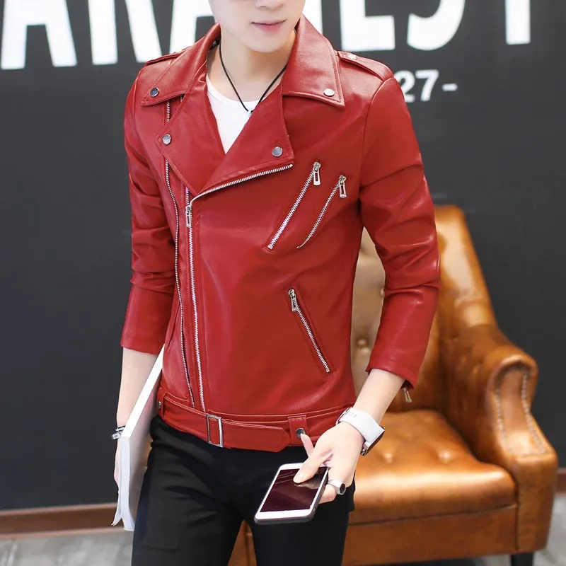 

Mcikkny Spring Autumn Men Pu Leather Jackets Coats Korea Style Slim Jackets Outwear Male Zipper Pockets