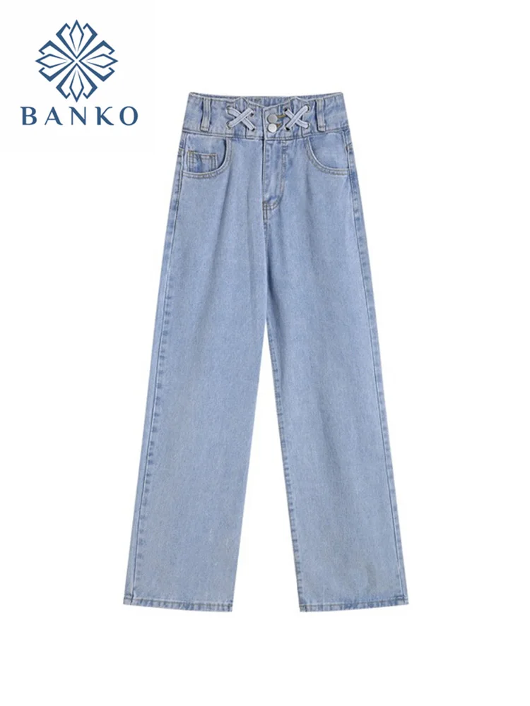 

High Waist Jeans Autumn Women Denim Pants Fashion Light Blue Straight Wide Leg Pants All-Match Streetwear Jeans Trousers Mujer