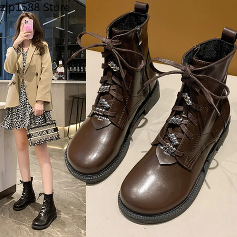 

Женские ботинки на платформе со шнуровкой, Зимние ботильоны на молнии, модель 2021 года