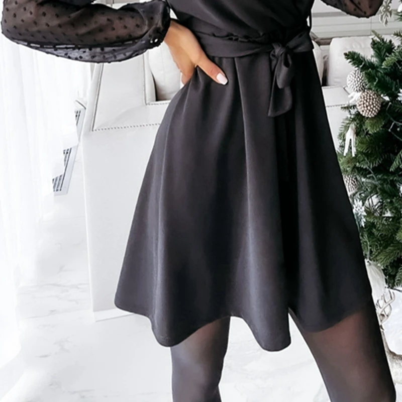 

Slim Sexy Dress Women V-Neck Long Sleeve High Waist Short Dress Temperament Quality 2021 New Spring Autumn Black Dress Top