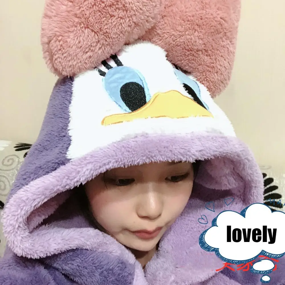 

Autumn Winter Heavy Thick Plush Robe Women Lovely Cute Dressing Gown Luxury Designer Sleepwear Duck Patten Night Robe For Girls