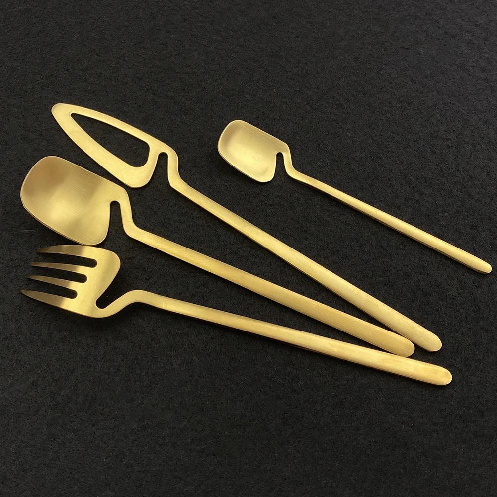 4 шт матовые золотые столовые приборы набор 304 нержавеющая сталь столовая посуда