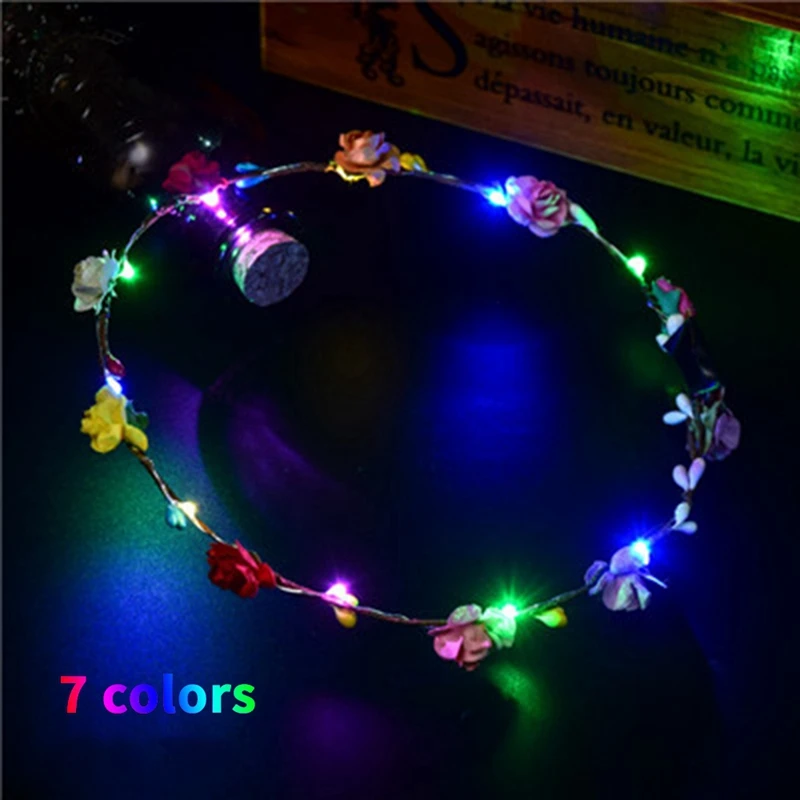 

10 Glowing Garland Wedding Party Crown Flower Headband LED Light Christmas Luminous Hair Garland Hairband