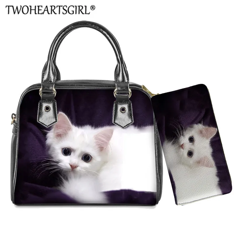 

2Pcs/Set Animals Blowing Bubble Print Shoulder Crossbody Bags for Women Cute Art Cat Messenger Bag Ladies Handbag Leather Purse