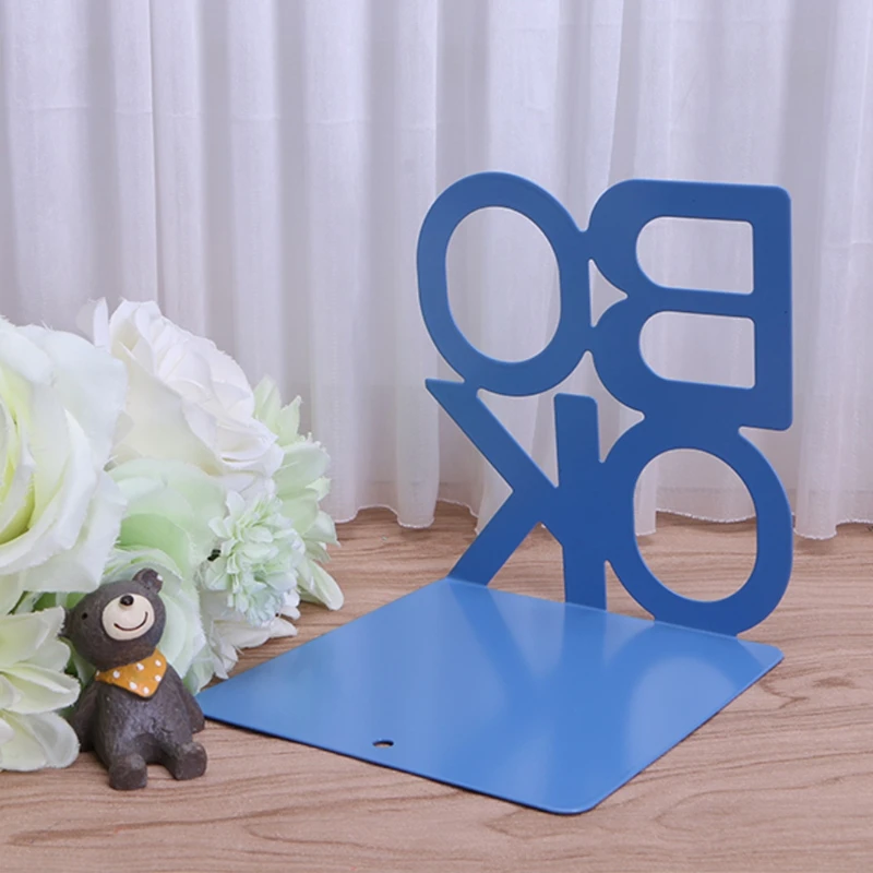 

X3UE Alphabet Shaped Metal Bookends Iron Support Holder Desk Stands For Books