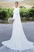 2020 modest long sleeves sheath bohemia wedding dresses backless court train wedding bridal gowns with buttons robes de soir%c3%a9e