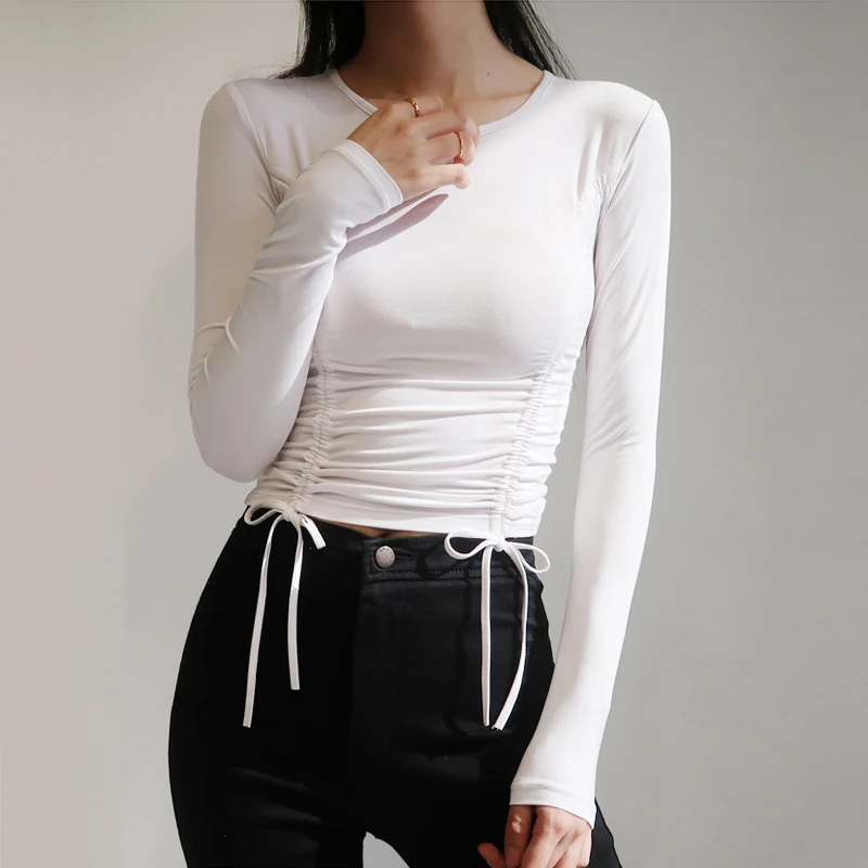 Женский топ с вырезом лодочкой и рюшами футболка длинными рукавами