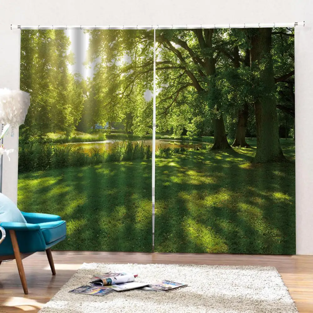 3D занавес для окна зеленый лес Луг крик Роскошные затемненные гостиная офис