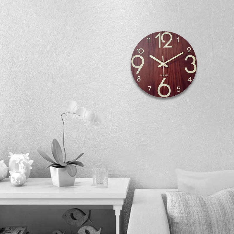 Деревянные настенные часы световой номер настенный Тихий Светящиеся в темноте