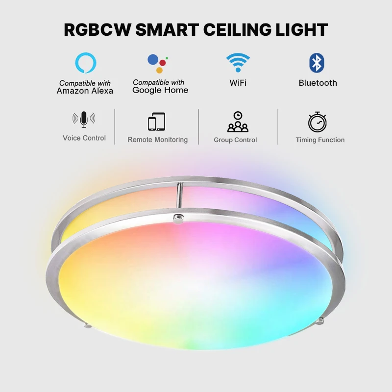 

RGB Dimming Bluetooth-compatible Speaker Ceiling Lamp Kitchen Living Room Tuya Smart LED Ceiling Lights WIFI Voice Control APP