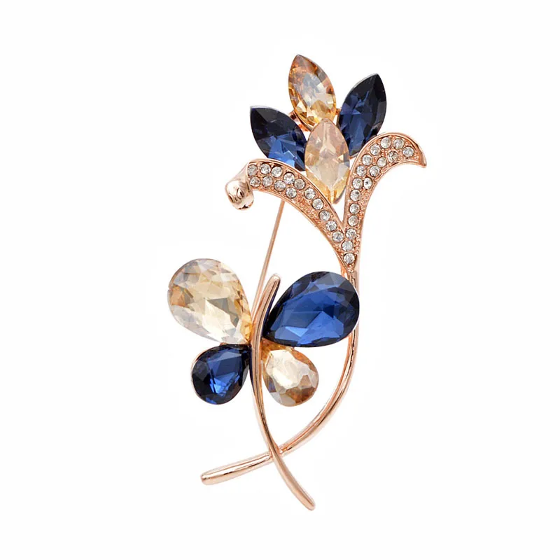 blue and champagne CINDY XIANG Хрустальная брошь в виде бабочки блестящие осенние Броши для женщин Элегантная Модная Праздничная свадебная брошь букет 3 цвета на выбор - Окраска металла: blue and champagne
