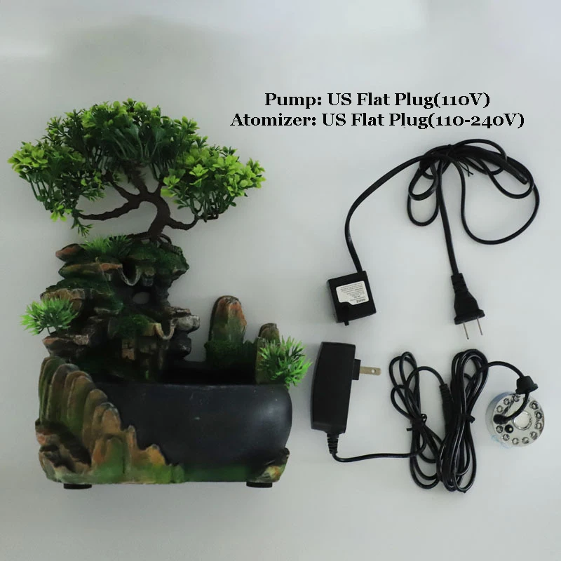 

Resin Wealth Feng Shui Figurine For Company Office Desktop Ornaments Flowing Water Waterfall With LED Fog Humidifier Home Decor