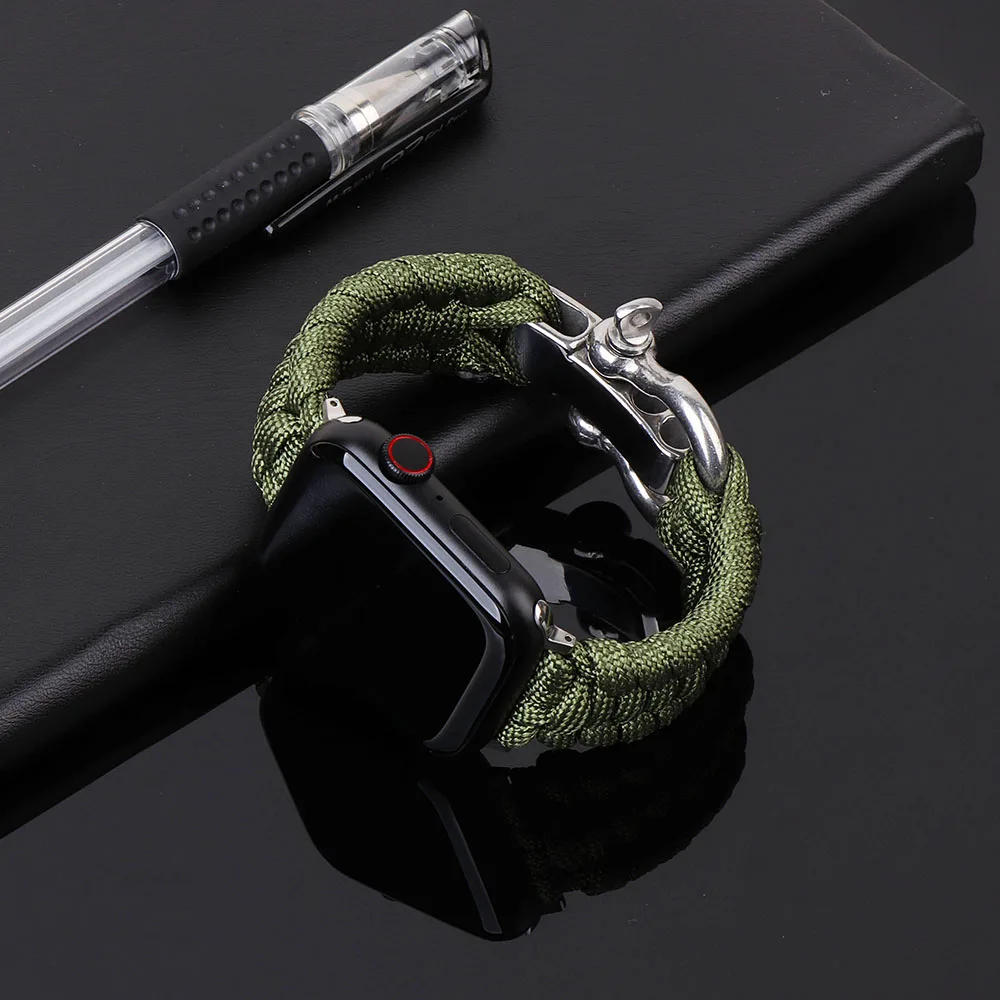 Ремешок спортивный для Apple Watch Band 7 44 мм 42 38 40 нейлоновый браслет выживания iWatch Series 6