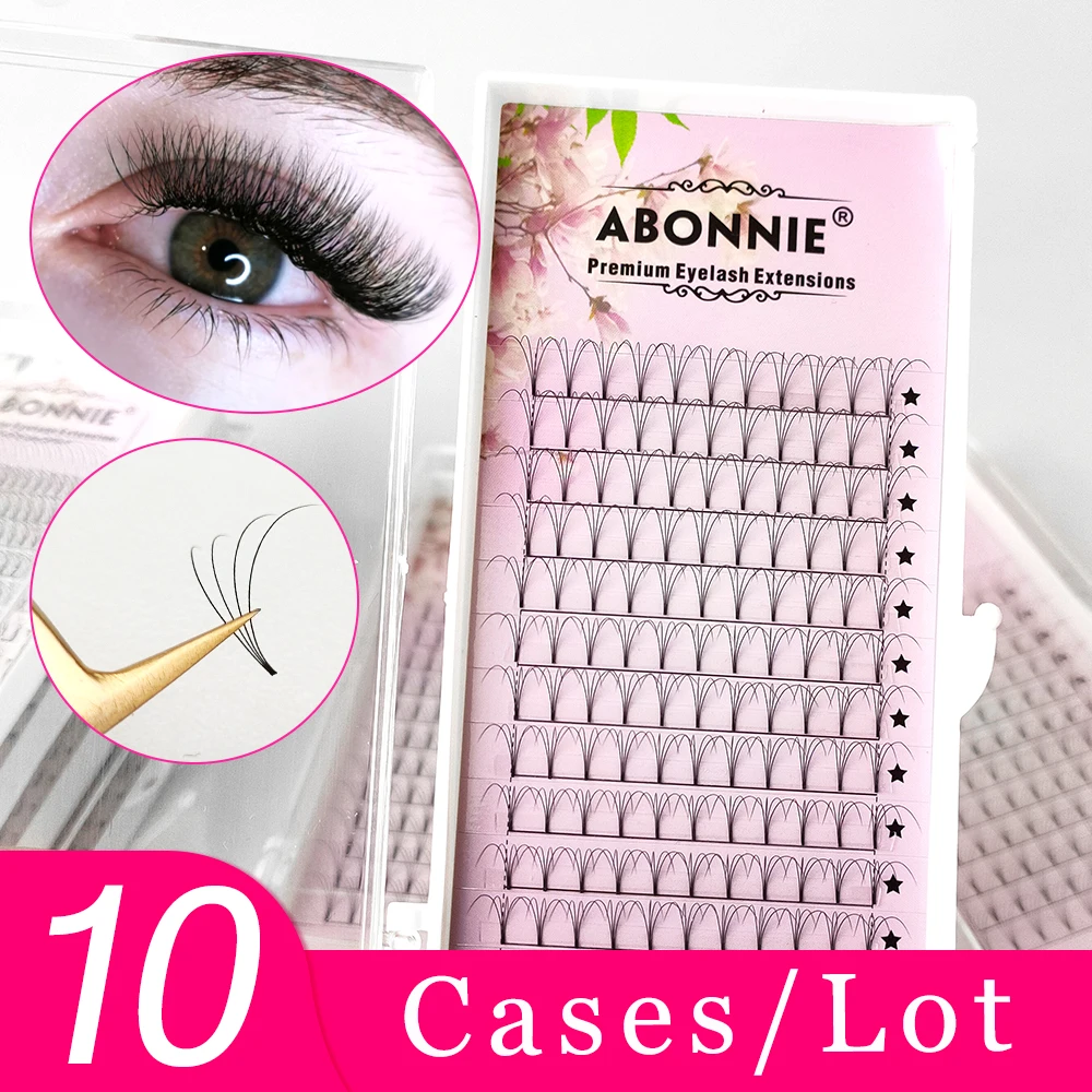 ABONNIE 10pcs/lot Short Stem Premade Fans Russian Volume Fan All Size Fluffy Lashes Tray Mink Eyelash Extension for Eye Beauty
