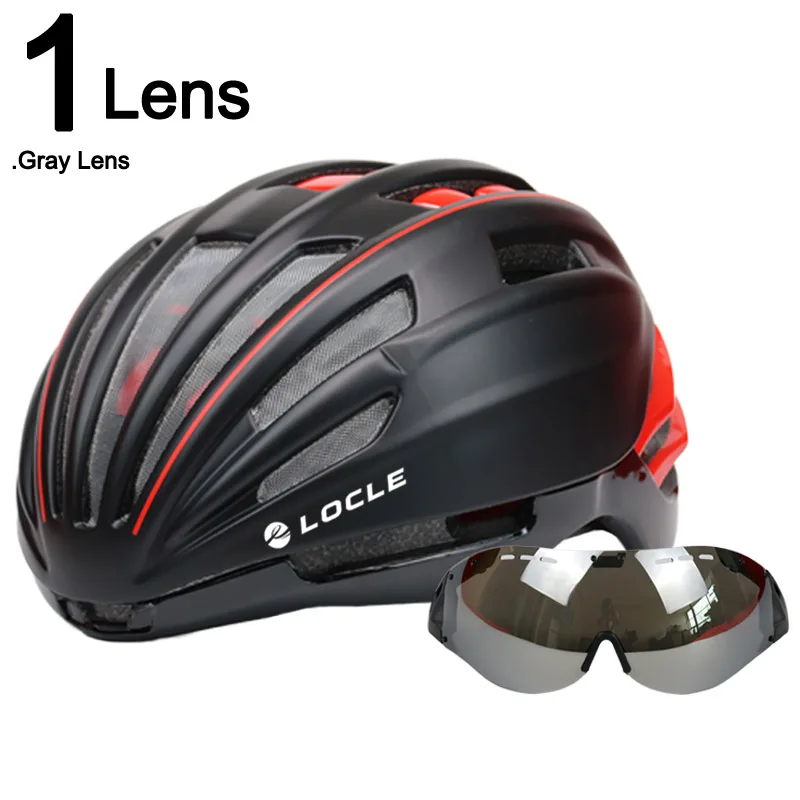 LOCLE 280 г очки, велосипедный шлем, сетка от насекомых, дорожный горный MTB велосипедный шлем с линзой, шлем для велосипеда, Casco Ciclismo - Цвет: Black Red 1 Lens