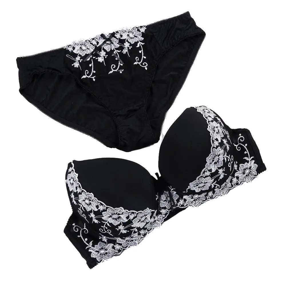 

Women Sexy plus size Push Up Cup Bra Brassiere embroidered Panties Briefs Female Lingerie Underwear Set