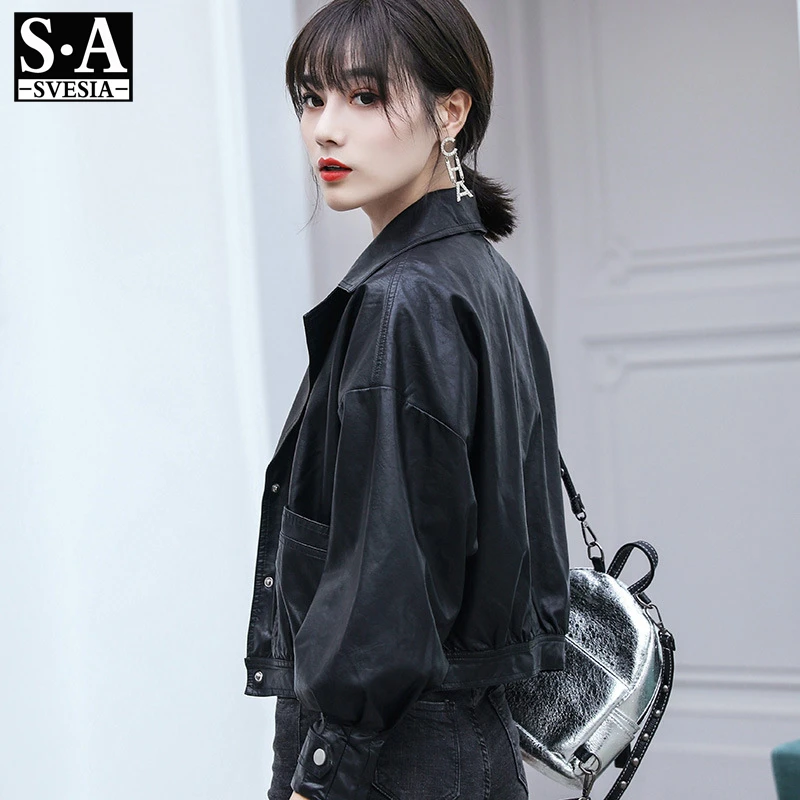 Кожаная женская куртка из искусственной кожи для взрослых на весну 2020|Кожаные