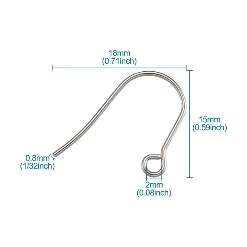 

100pcs 304 Stainless Steel Earring Hooks Ear Wire for DIY Jewelry Making Earring Accessories 18x15x0.8mm Hole: 2mm
