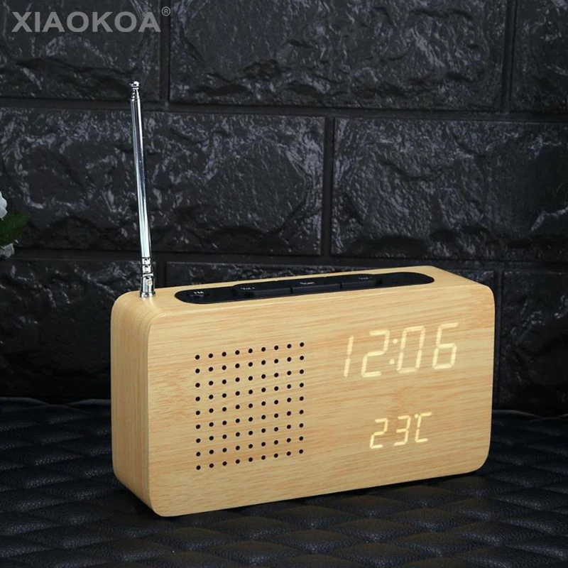 Светодиодный бамбуковый радиоприемник Xiaokoa электронный дисплей с часами для